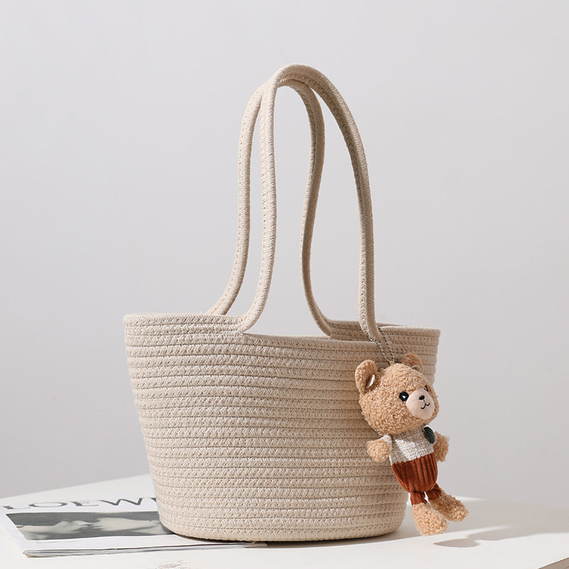 Wholesale Cute Little Bear Grass Woven Handbags